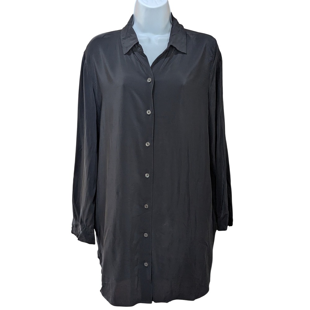 Tommy Bahama Womens Black Viscose Long Sleeve Button Down Tunic Shirt Medium
